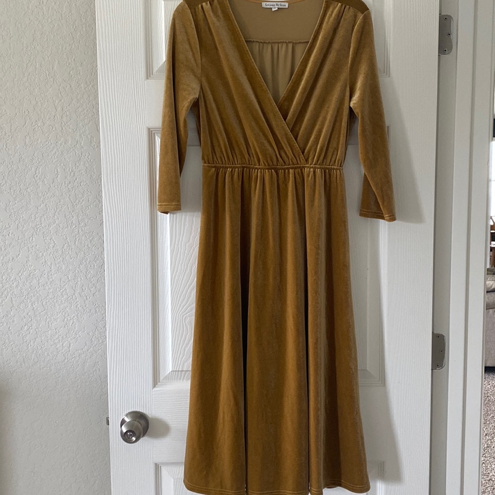 Gold Velvet Midi Dress